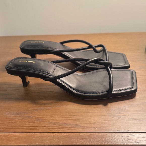 Anine Bing Black Strappy Square-Toe Heeled Sandals - Picture 2 of 4